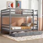 Redom - lit superpos�, 140200cm, lits enfants avec tiroirs, rangements, garde - corps hauts, gris