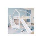 Lit superpos� 140x200 cm, lit double d'enfant, lit cabane avec barri�re de s�curit�, escalier de rangement ...