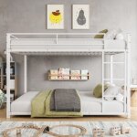 Lit superpos� 140x200 cm en m�tal, avec escalier, sommier � lattes, cadre en m�tal, lit enfants - blanc ...
