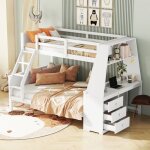 Modfu - lit superposé 140x200cm (90x200cm), pin, lit enfant, sans matelas, lit double avec bureau et ... Modfu - lit superposé 140x200cm (90x200cm), pin, lit enfant, sans matelas, lit double avec bureau et ...