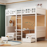 Hauss spole - lit superpos 200x90 cm, lit enfant, lit / bureau 2 en 1 avec 2 tiroirs, cadre de lit avec ...