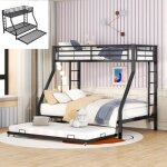 Lit superpos� 3 couchages en m�tal noir - 1 lit 2 places 140x200cm, 1 lit enfant 90x200cm avec 1 lit ...