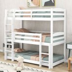 Lit superpose 3 places 90x200 cm lit triple structure en bois sommier  lattes, chelle et barrire de ...