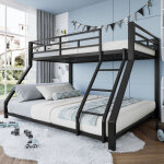 Lit superpos� 90 / 140x200 cm, lit enfant 2 - 3 places, avec �chelle, cadre en m�tal, sans matelas, noir ...