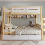 Lit superpos� 90 x 200 cm et 120 x 200 cm, avec tiroirs, �tag�re � livres, barri�res et �chelle, blanc ...