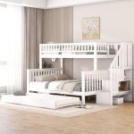 Lit superpos� 90 / 140x200 cm, lit enfant avec lit gigogne, sommier � lattes, roll - conteneur et escalier, ...
