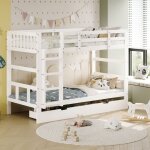 Lit superpos� 90 x 200 cm, lit enfant avec 2 tiroirs, sommier � lattes amovible, lit 2 places, barri�re ...