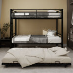 Lit superpos� 90x190 cm, cadre de lit en fer forg�, lit enfant, avec lit gigogne, escalier, barri�res ...