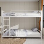 Lit superpos 90x190 cm, lit en fer forg, avec 2 lits simples, escalier, protection antichute, lit enfant ...