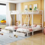 Dans les nuages - lit superpos 90x200 cm / 140x200 cm, 3 places, avec escalier, sommier  lattes en ...