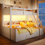 Lit superpos� 90x200 cm + 140x200 cm lit effent avec bandeau led et rangement int�gr�, �chelle ajustable ...