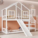 Lit superpos� - lit 90x200 cm - lit cabane - avec escalier, barri�re, toboggan et protection anti - chute ...
