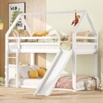 Lit superpos� - lit 90x200 cm - lit cabane avec toboggan et �chelle - en bois - blanc - sans matelas