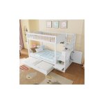 Lit superpos� 90x200 cm lit enfant 2 places avec lit gigogne, �tag�re et penderie, en bois de pin, blanc, ...