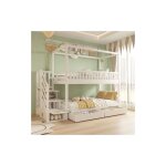 Lit superpos� 90x200 cm, lit enfant 2 places avec 2 tiroirs, barri�res et sommier � lattes, en bois de ...