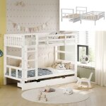 Lit superpos� 90x200 cm, lit pour enfant en bois massif avec escalier et 2 tiroirs de rangement, convertible ...