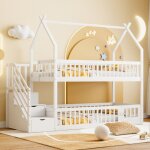 Lit superpos� 90x200 cm lit enfant avec �chelle de s�curit� et tiroirs de rangement, blanc, sans matelas ...