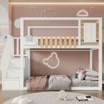 Lit superpos� 90x200 cm, lit enfant avec escalier de rangement, 2 places, barri�re antichute, sommier ...