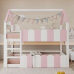 Lit superpos 90x200 cm, lit enfant avec sommier  lattes, 2 places, barrire de scurit, escalier, ...