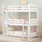 Lit superpos� 90x200 cm, lit enfant triple avec barri�re de s�curit�, en bois, blanc, sans matelas