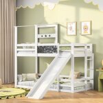 Lit superpos 90x200 cm, avec escalier et toboggan, tableau noir pour gribouiller, grille anti - chute, ...