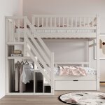 Lit superpos 90x200 cm, lit mezzanine 90x200 cm, avec barrires de scurit hautes, escalier avec rangement, ...