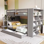 Lit superpos� - lit 90x200 cm - avec tiroirs et grands placards - structure avec sommier � lattes - en ...