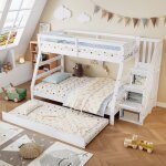 Lit superposé 90x200cm + 120x200cm avec lit gigogne, lit enfant avec escalier de rangement et barrière ... Lit superposé 90x200cm + 120x200cm avec lit gigogne, lit enfant avec escalier de rangement et barrière ...