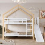 Lit superpos� 90x200cm, 2 places, avec toboggan et �chelle d'angle � trois marches, cadre de lit en bois ...