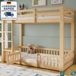 Lit superpos� 90x200cm - lit superpos� enfant 90 x 200 - bois de pin + lvl, avec escaliers � angle droit, ...