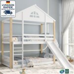 Lit superpos 90x200cm - lit superpos enfant 90 x 200, lit mezzanine 2 place - lit coulissant avec escalier, ...