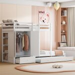 Lit superposé 90x200cm, lit enfant avec lit gigogne 90x190cm, armoire, échelle, tiroirs et compartiment ... Lit superposé 90x200cm, lit enfant avec lit gigogne 90x190cm, armoire, échelle, tiroirs et compartiment ...