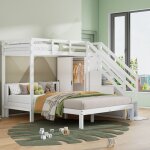 Lit enfant massif, lit superpos avec armoire intgre - 90x200cm / 140x200cm lit superpos - bois et ...