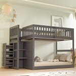 Lit superpos 140x200 cm, lit adulte 2 palces avec tiroirs et sommier  lattes, en bois de pin, gris, ...