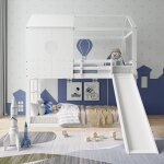 Lit superpos blanc, 90 x 200 cm, lit enfant en bois avec chelle et toboggan, lit cabane avec cadre ...