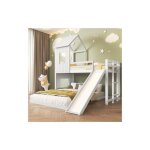Lit superpos 90x200 cm et 140x200 cm, lit enfant avec toboggan, barrire antichute, fentre et toit ...