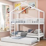 Lit superpos� cabane enfant / ado 90x200 - 3 couchages extensible - design gain de place - blanc id�al ...