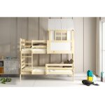 Lit superpos� cabane eryk dim. matelas 97x195, dim. matelas 90x190 bois massif naturel 2 places barri�re ...