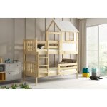 Lit superpos� cabane kacper dim. matelas 97x195, dim. metelas 90x190 bois massif naturel 2 places barri�re ...