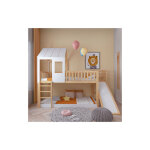 Lit superpos 90 x 200 cm, lit enfant lit cabane avec chelle  angle droit, toboggan, toit et fentre ...