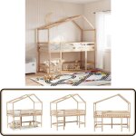 Lit superpos avec chelle et toit sans matelas 90x190 cm - lit mezzanine enfant - lit plateforme enfant ...