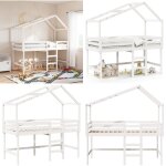 Lit superpos� avec �chelle et toit sans matelas blanc 90x190 cm - lit mezzanine enfant - lit plateforme ...