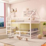 Lit superpos� enfant 140 x 200 cm, avec escalier, style mezzanine, cadre de lit superpos� en bois massif, ...