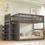 Lit superpos� enfant 140x200 cm, avec rangements et quatre tiroirs, design � traverse haute, sommier ...