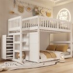 Lit superpos� enfant 140x200 cm, avec rangements et quatre tiroirs, design � traverse haute, sommier ...