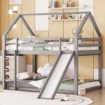Lit superpos� enfant 140x200 cm avec toboggan et �chelle, chambre d'enfant lit cabane double, structure ...