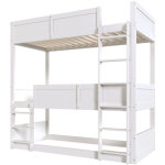 Lit superpos� enfant 3 places 90�200 cm en bois massif ? barri�re haute, blanc