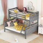 Lit superpos enfant 90 / 140x200cm 3 personnes, lit ado, sans matelas, pin, antichute, gris