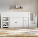 Lits superpos�s pour enfants 90 200 avec bureau extensible, armoire, tiroirs, escalier, mdf, blanc