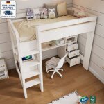 Lit superpos� enfant 90�200 cm avec bureau en l, �tag�res, tiroirs, port usb / type - c, �chelle et sommier ...